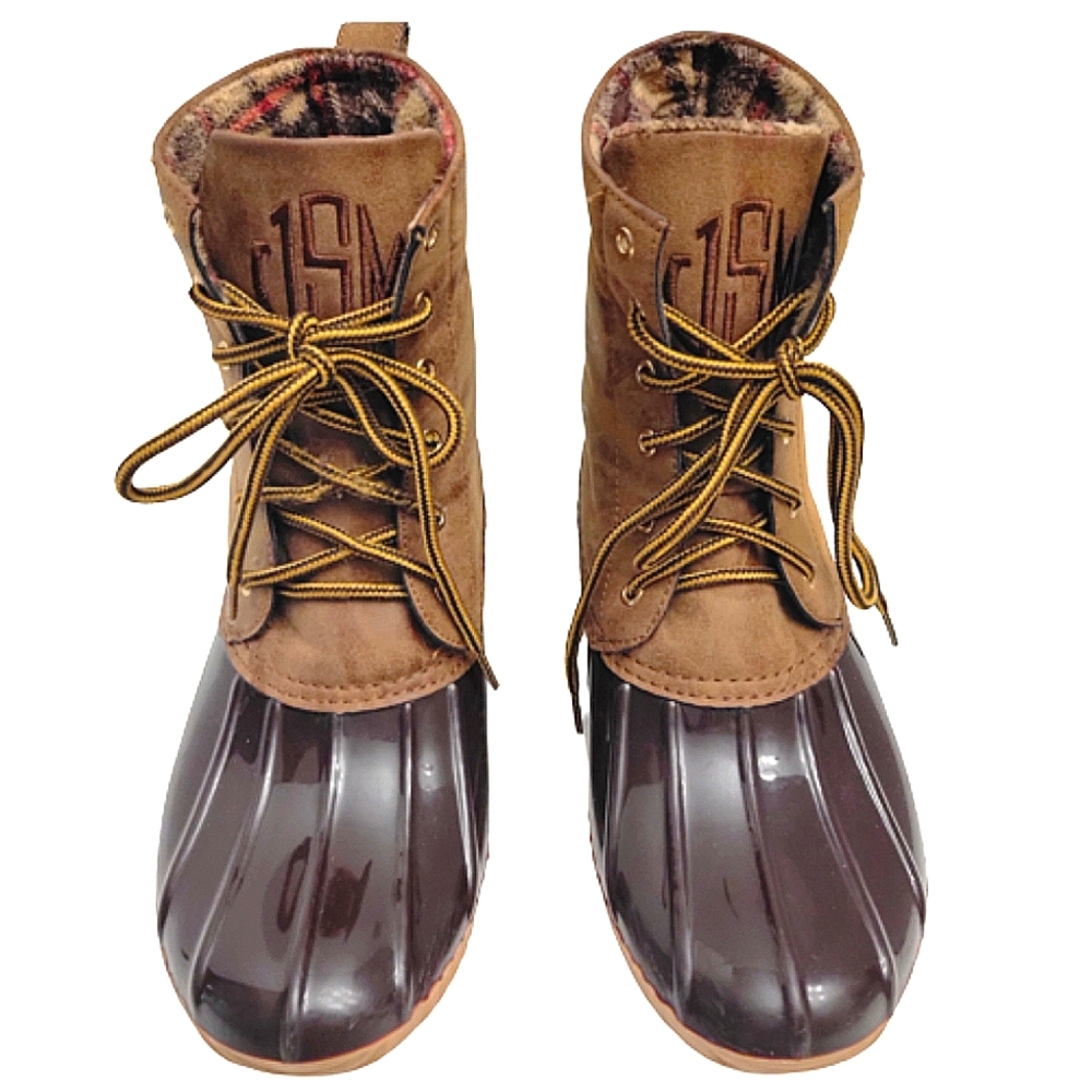 Marley Lilly monogrammed duck boots size 7 1/2 embroidered with "JSM"